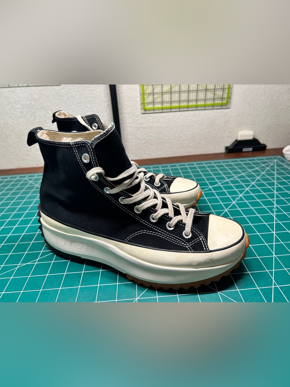 JW Anderson Converse Black High-Top Platform Sneakers with Cream Accents